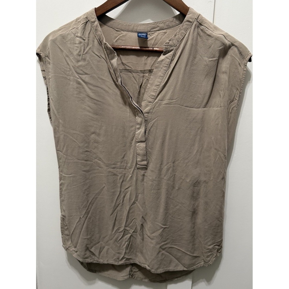 Old‎ Navy Tunic Top Size XS Tan Beige V Neck Sleeveless 100% Rayon Summer Staple